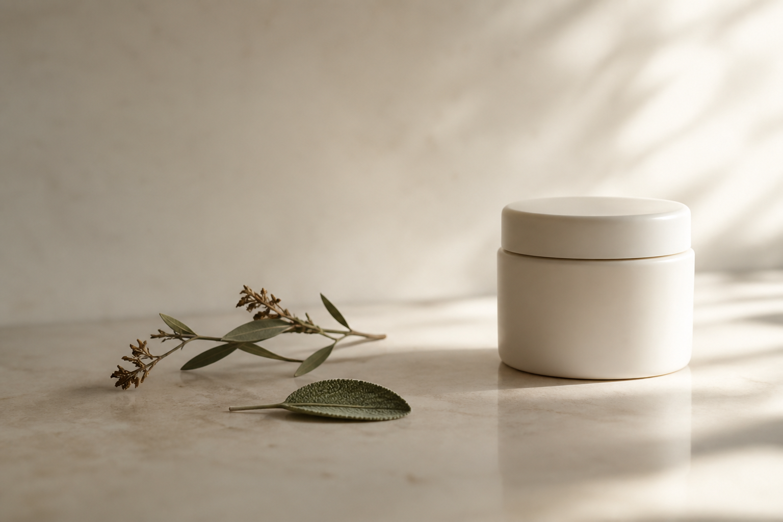 Cream jar with sage botanicals